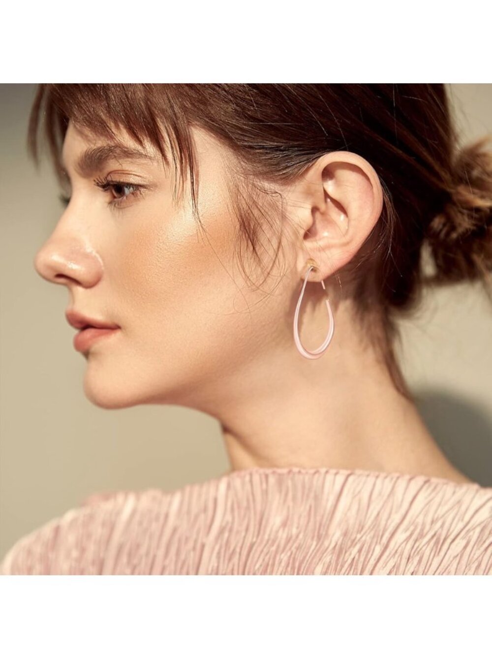 Rose Gold Oval Pull Through Hoop Earrings - Picture 4 of 6